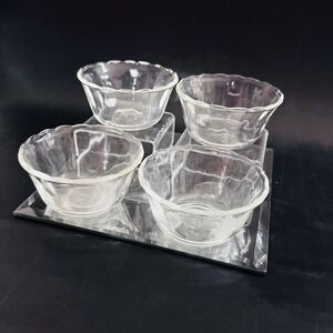 Vintage Fire King Custard Bowl Set of 4 Clear‎ Glass Swirl Scalloped Edge